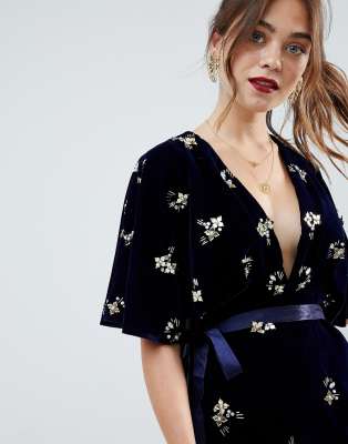 velvet embellished wrap dress