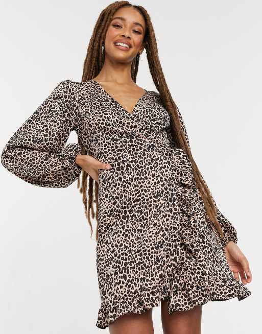 Asos leopard print wrap clearance dress