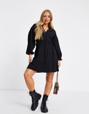 black wrap shirt dress