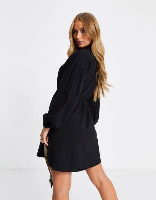 black wrap shirt dress