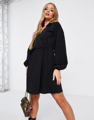 black wrap shirt dress