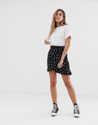 black polka dot wrap skirt