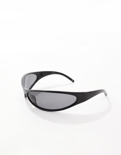 ASOS DESIGN mini wrap sunglasses with smoke lens in black , 2 of 4