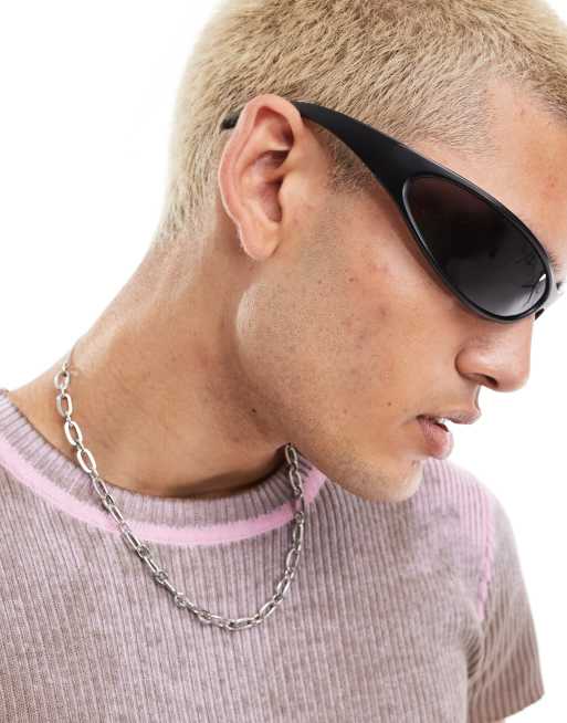 ASOS DESIGN mini wrap sunglasses with smoke lens in black , 3 of 4