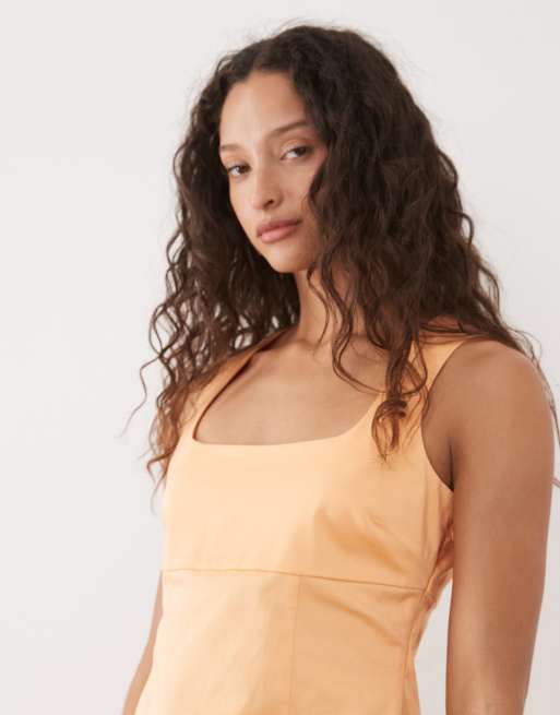 ASOS DESIGN mini zomerjurk met vierkante hals en structuur in oranje spritz, 2 van 4