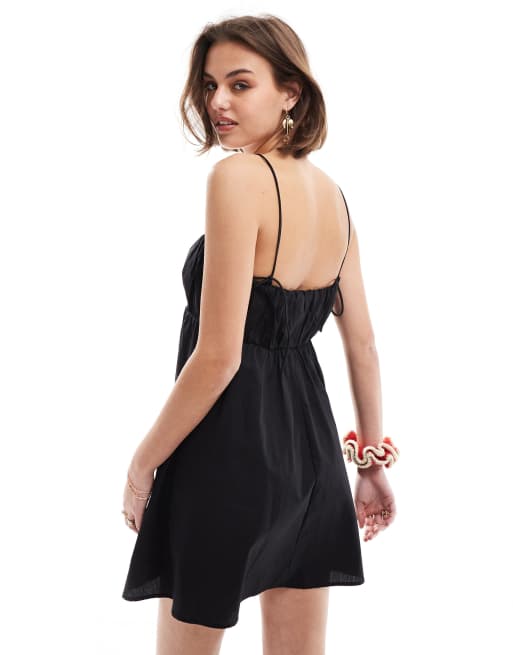 ASOS DESIGN - Mini zonnejurk met gerimpelde buste en verstelbare bandjes in zwart, 3 van 4