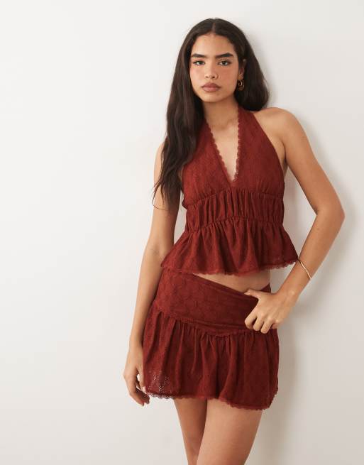 ASOS DESIGN - Conjunto color óxido con diseño bordado y ribete de encaje, 3 de 3