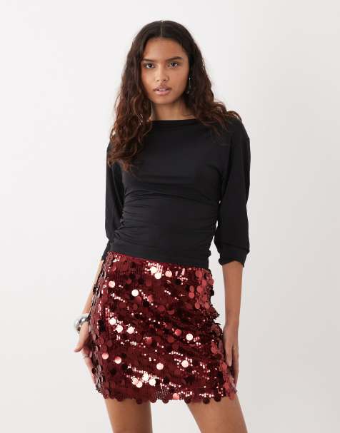 ASOS DESIGN - minifalda de lentejuelas mixtas en burdeos - view 1