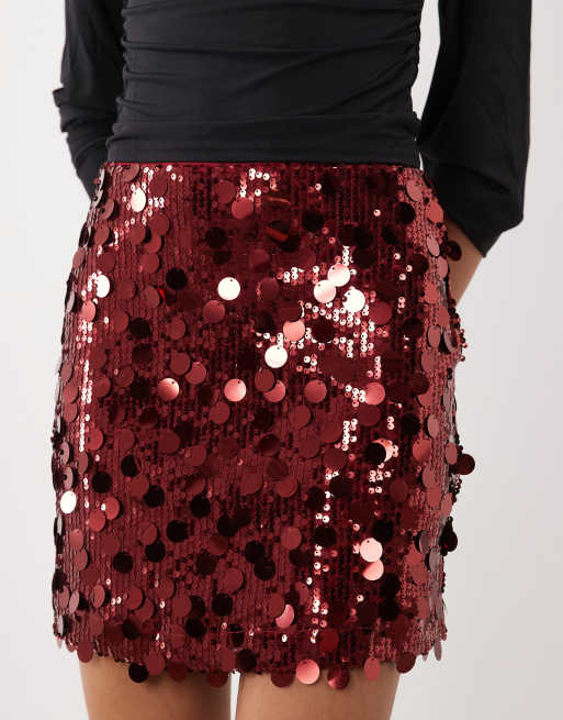 ASOS DESIGN - minifalda de lentejuelas mixtas en burdeos, 5 de 5