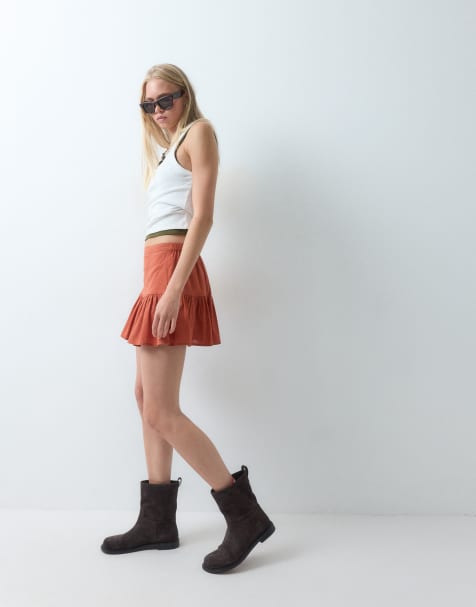 ASOS DESIGN - minifalda pantalón de efecto lino en color óxido con cintura baja - view 1