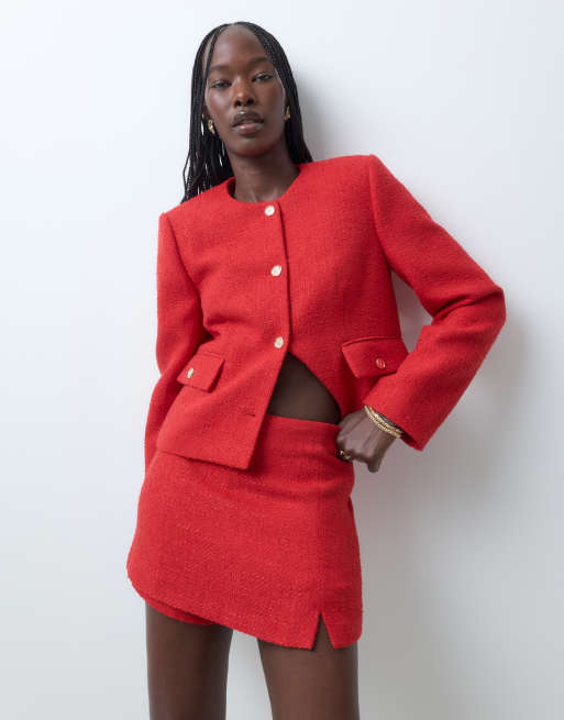 ASOS DESIGN minifalda pantalón de sastre de bouclé rojo, 3 de 5