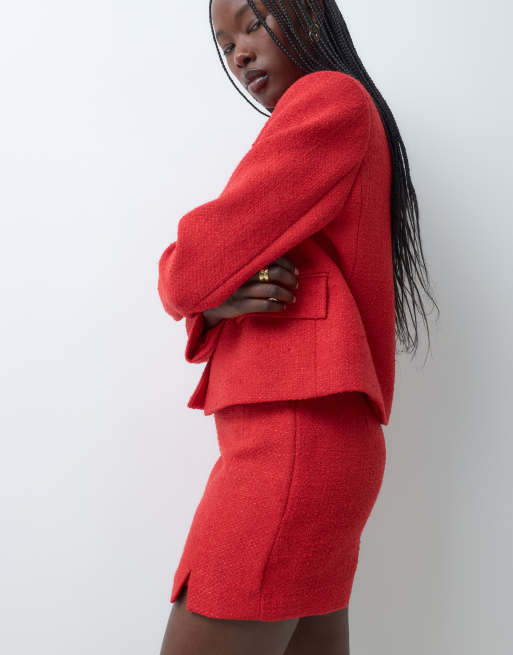 ASOS DESIGN minifalda pantalón de sastre de bouclé rojo, 5 de 5