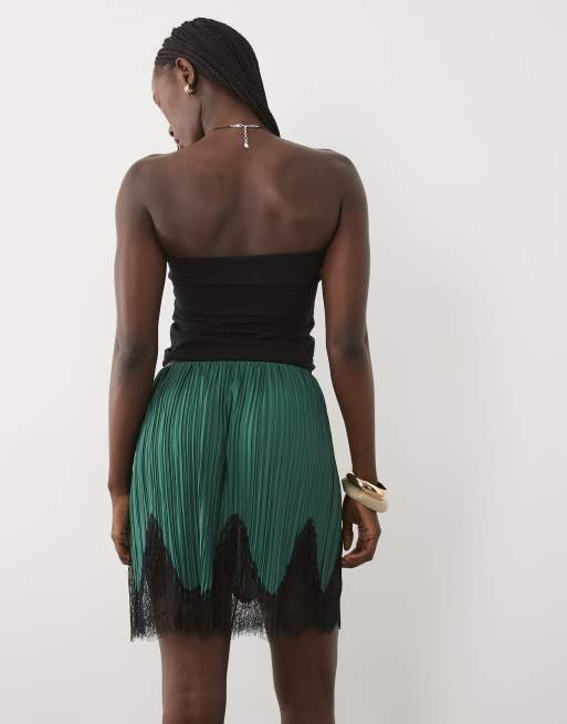 ASOS DESIGN - minifalda plisada combinable en verde azulado con ribete de encaje negro, 3 de 5