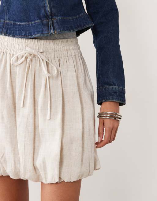 ASOS DESIGN - Minigonna a palloncino in misto lino color pietra, 3 di 5