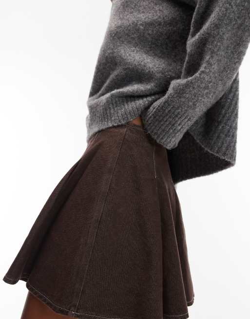 ASOS DESIGN - Minigonna a pieghe in denim marrone, 5 di 5