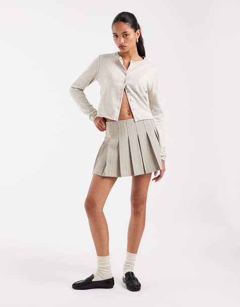 ASOS DESIGN minigonna a pieghe in spina di pesce tortora - view 1
