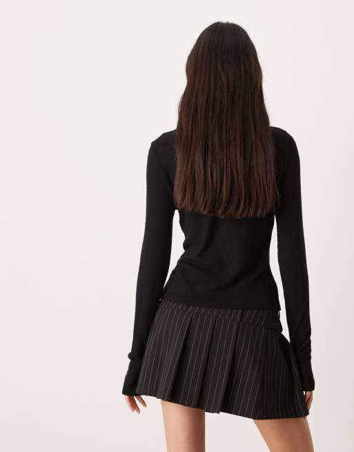 ASOS DESIGN - Minigonna a pieghe nera gessata con vita scesa, 4 di 5