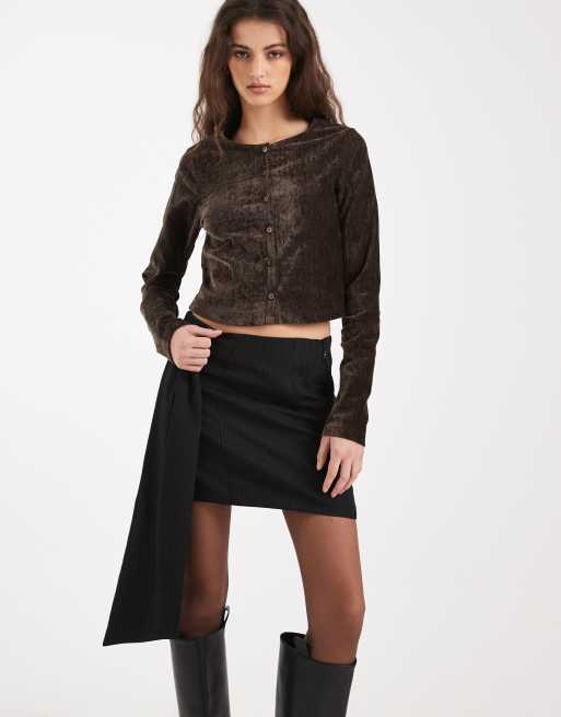 ASOS DESIGN - Minigonna a portafoglio sartoriale nera con motivo gessato, 2 di 5