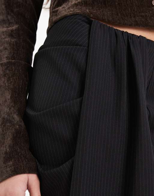 ASOS DESIGN - Minigonna a portafoglio sartoriale nera con motivo gessato, 3 di 5