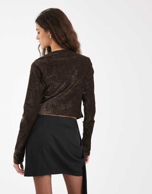 ASOS DESIGN - Minigonna a portafoglio sartoriale nera con motivo gessato, 4 di 5