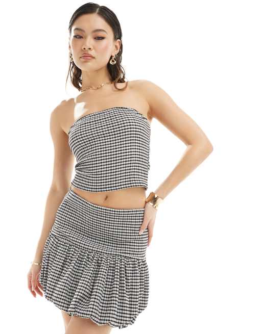 ASOS DESIGN - Minigonna a quadri con fondo a palloncino in coordinato