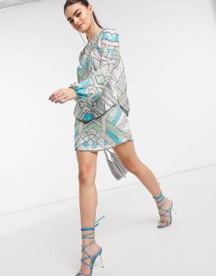 ASOS DESIGN - Minigonna con decorazione azteca multi-colorata in coordinato 