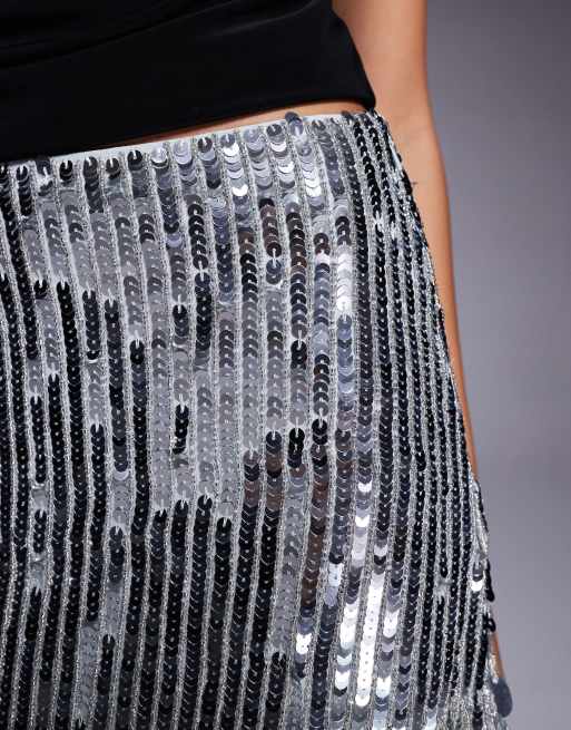 ASOS DESIGN - Minigonna con paillettes e frange, 5 di 5