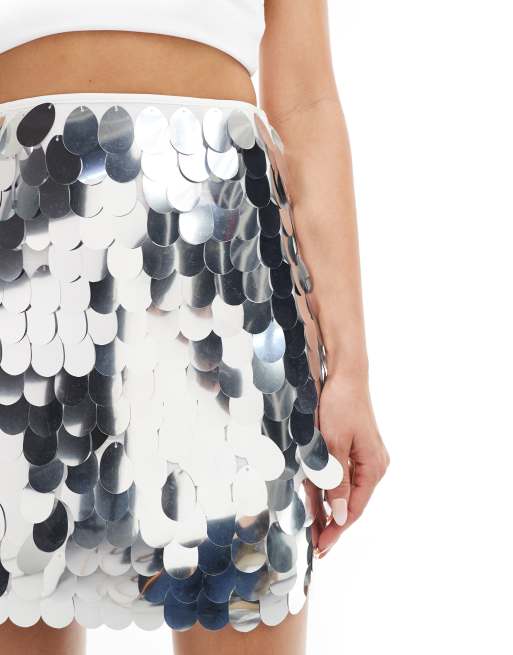ASOS DESIGN - Minigonna con paillettes grandi color argento, 4 di 5