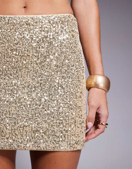 ASOS DESIGN - Minigonna con paillettes oro, 4 di 5