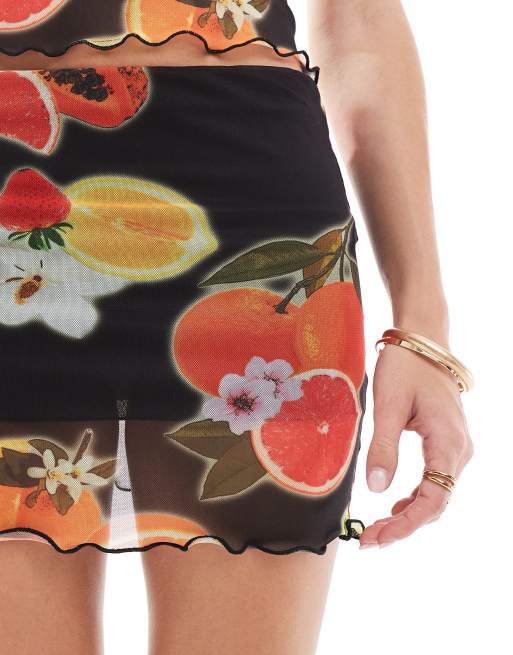 ASOS DESIGN - Minigonna con stampa di frutti tropicali color giallo, 2 di 5