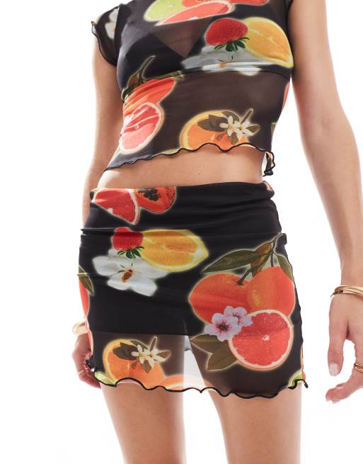 ASOS DESIGN - Minigonna con stampa di frutti tropicali color giallo, 3 di 5