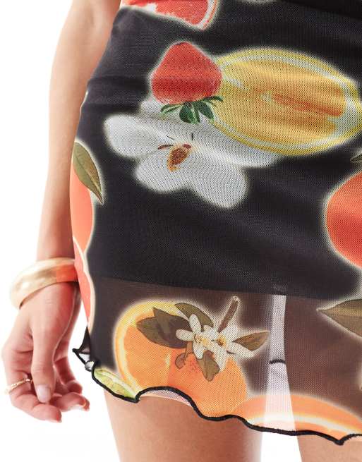 ASOS DESIGN - Minigonna con stampa di frutti tropicali color giallo, 4 di 5