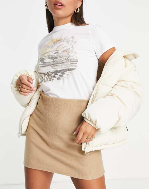 ASOS DESIGN - Minigonna da abito soffice color cammello in coordinato 