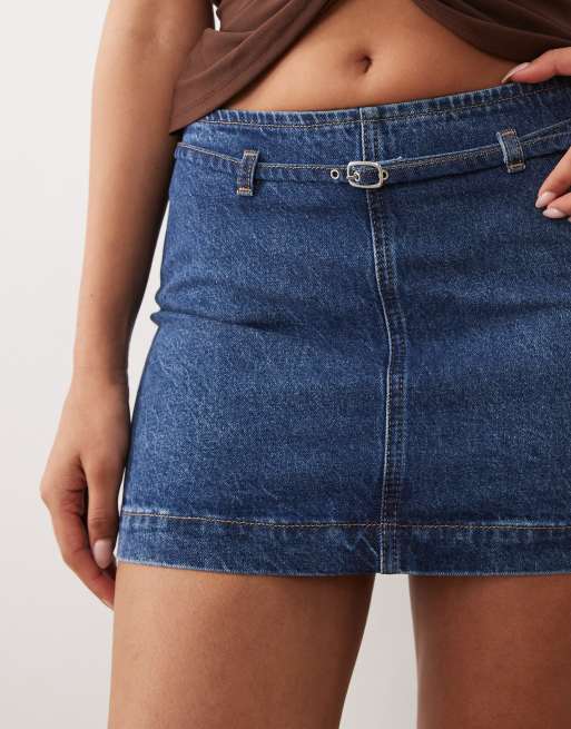 ASOS DESIGN - Minigonna di jeans con cintura blu medio, 3 di 5