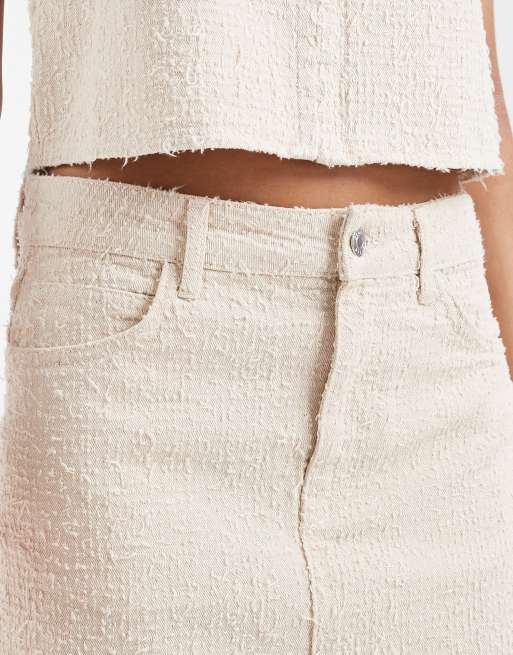 ASOS DESIGN - Minigonna in denim testurizzata color crema, 4 di 5