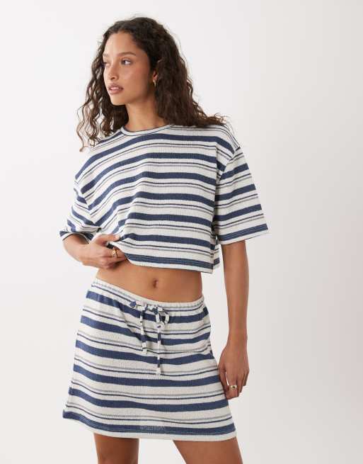 ASOS DESIGN - Minigonna in jersey blu e crema a righe in coordinato, 2 di 5