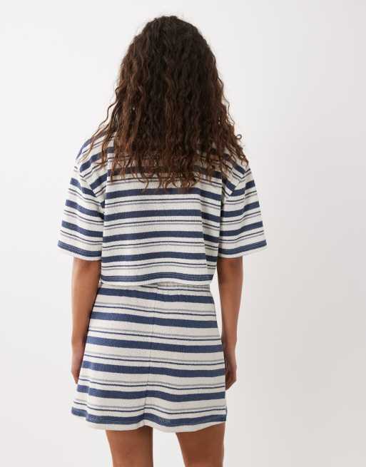 ASOS DESIGN - Minigonna in jersey blu e crema a righe in coordinato, 5 di 5