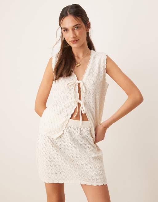 ASOS DESIGN - Minigonna in maglia all'uncinetto écru in coordinato, 3 di 5