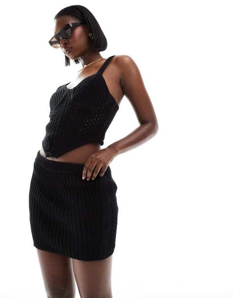 ASOS DESIGN - Minigonna in maglia all'uncinetto nera in coordinato - view 1