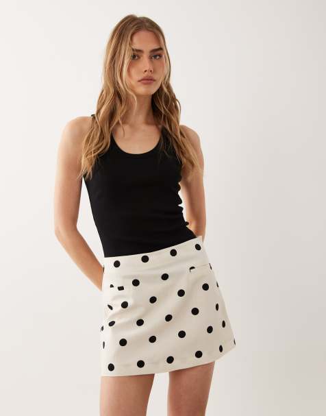 ASOS DESIGN - Minigonna in misto lino bianco a pois - view 1