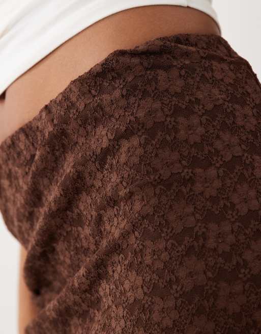 ASOS DESIGN - Minigonna in pizzo color cioccolato, 3 di 5