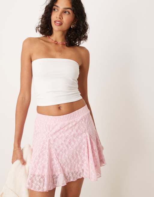 ASOS DESIGN - Minigonna in pizzo rosa con godet, 2 di 5