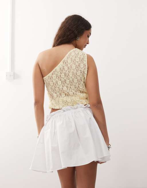 ASOS DESIGN - Minigonna in popeline bianca a vita bassa, 3 di 5