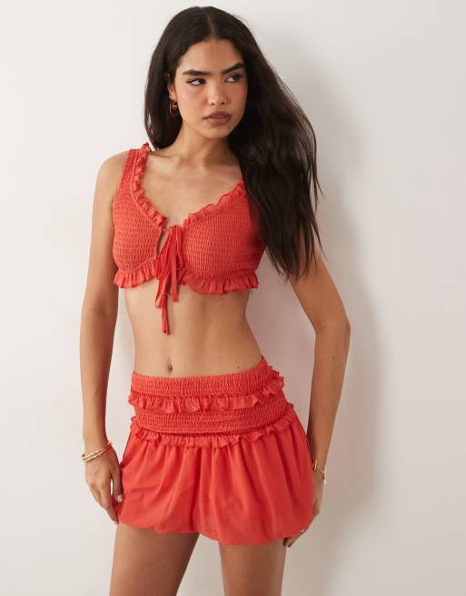 ASOS DESIGN - Minigonna in rete arricciata rosa in coordinato, 2 di 5