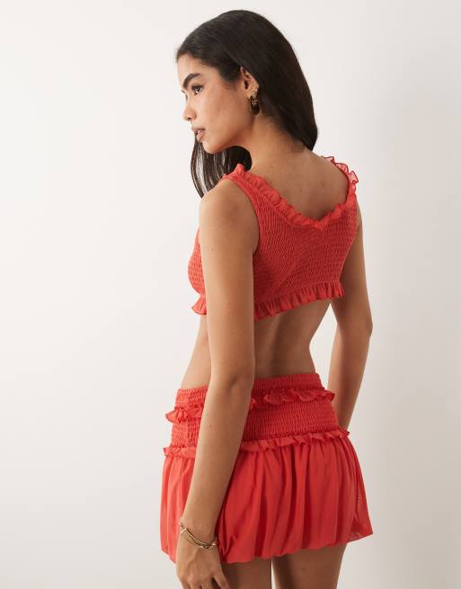 ASOS DESIGN - Minigonna in rete arricciata rosa in coordinato, 5 di 5