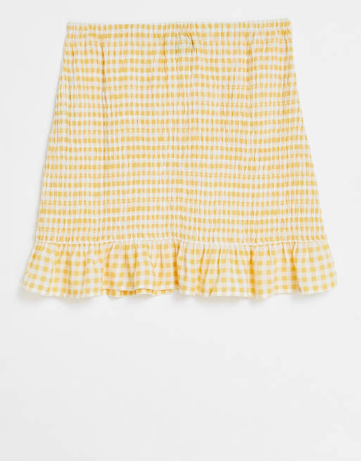 ASOS DESIGN - Minigonna in tessuto arricciato e stropicciato, colore giallo e bianco a quadretti, 2 di 4