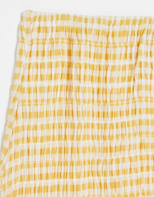 ASOS DESIGN - Minigonna in tessuto arricciato e stropicciato, colore giallo e bianco a quadretti, 3 di 4
