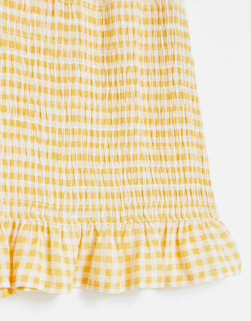 ASOS DESIGN - Minigonna in tessuto arricciato e stropicciato, colore giallo e bianco a quadretti, 4 di 4