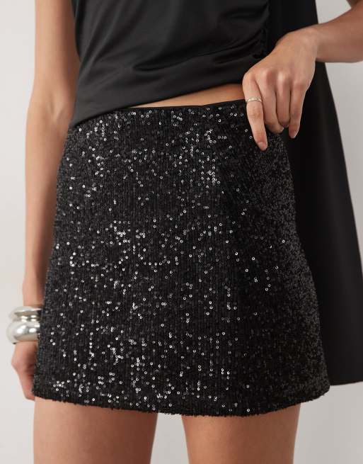 ASOS DESIGN minigonna micro con paillettes nera, 3 di 5