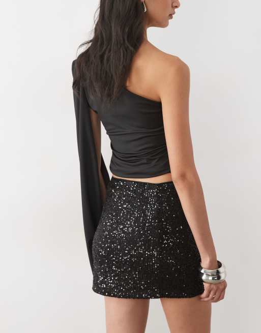 ASOS DESIGN minigonna micro con paillettes nera, 5 di 5
